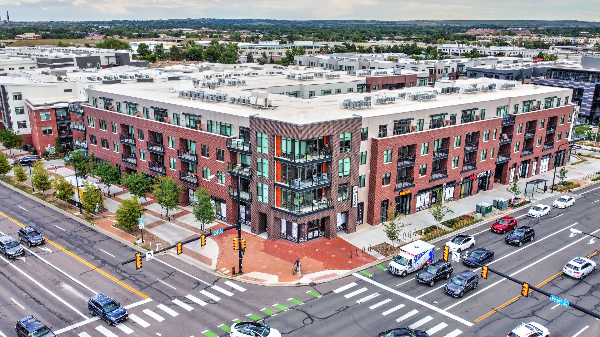 Aerial view of REVE at 3000 Pearl Parkway