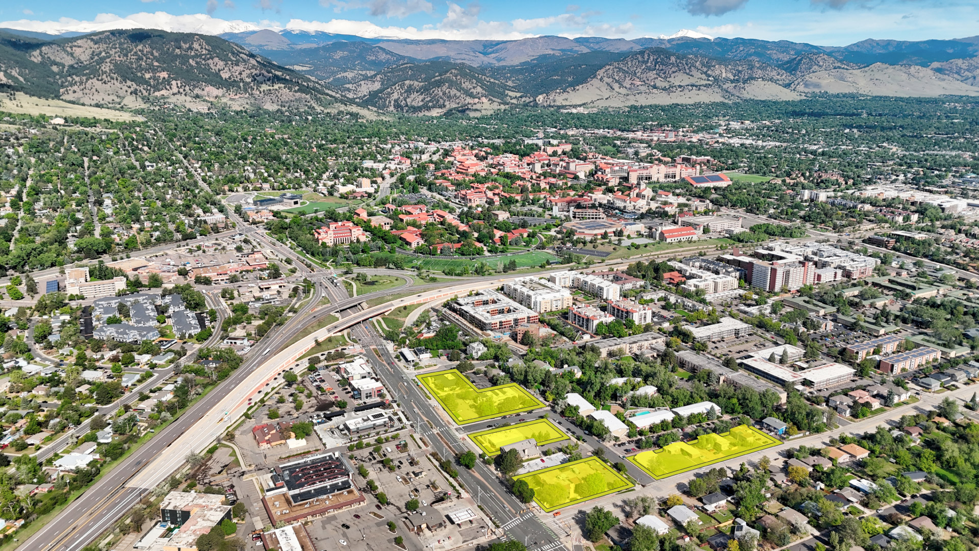 An aerial Image of the lots for sale along Baseline