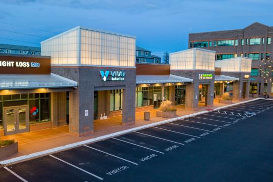Waterstreet Retail Plaza at dusk